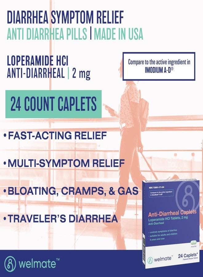 WELMATE - Anti-Diarrheal Caplets (24 Caplets) - Loperamide HCL 2 mg - Diarrhea Symptom Relief - Upset Stomach Reliever - Anti Diarrhea Pills - Over-The-Counter Medication - Image 2